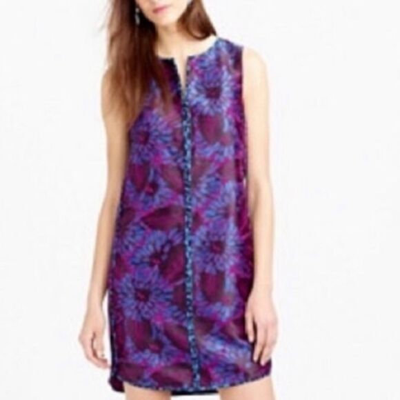 J Crew Sleeveless Floral Print Jacquard Shift Dress in Midnight 0 - Picture 1 of 5